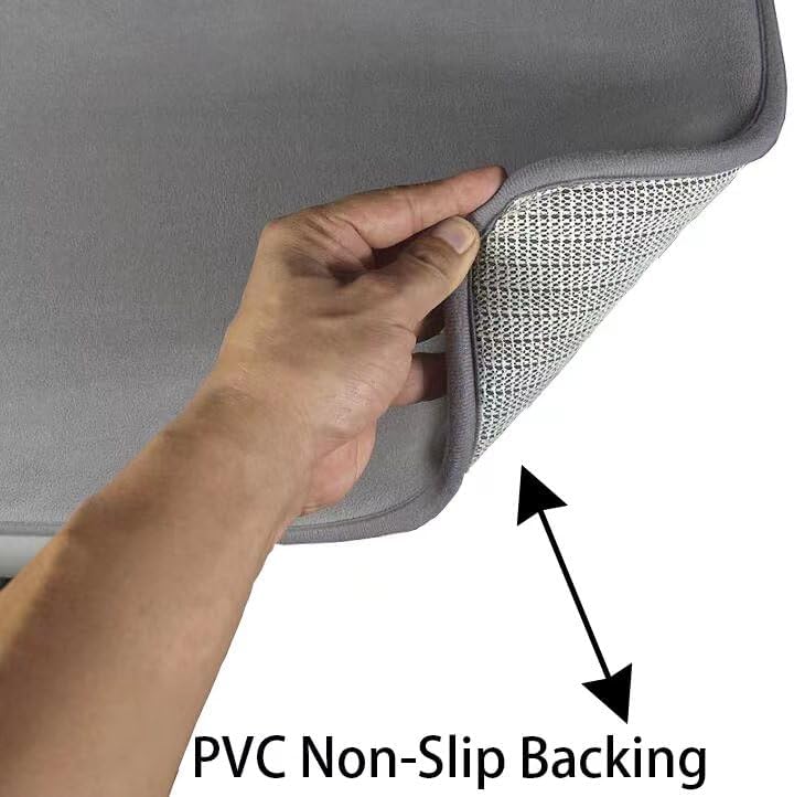 Madeals Velvet Toilet Lid Cover and Tank Lid Cover with Toilet Mat Memory Foam 3 Piece Toilet U Shaped Mat Set Grey - Image 5